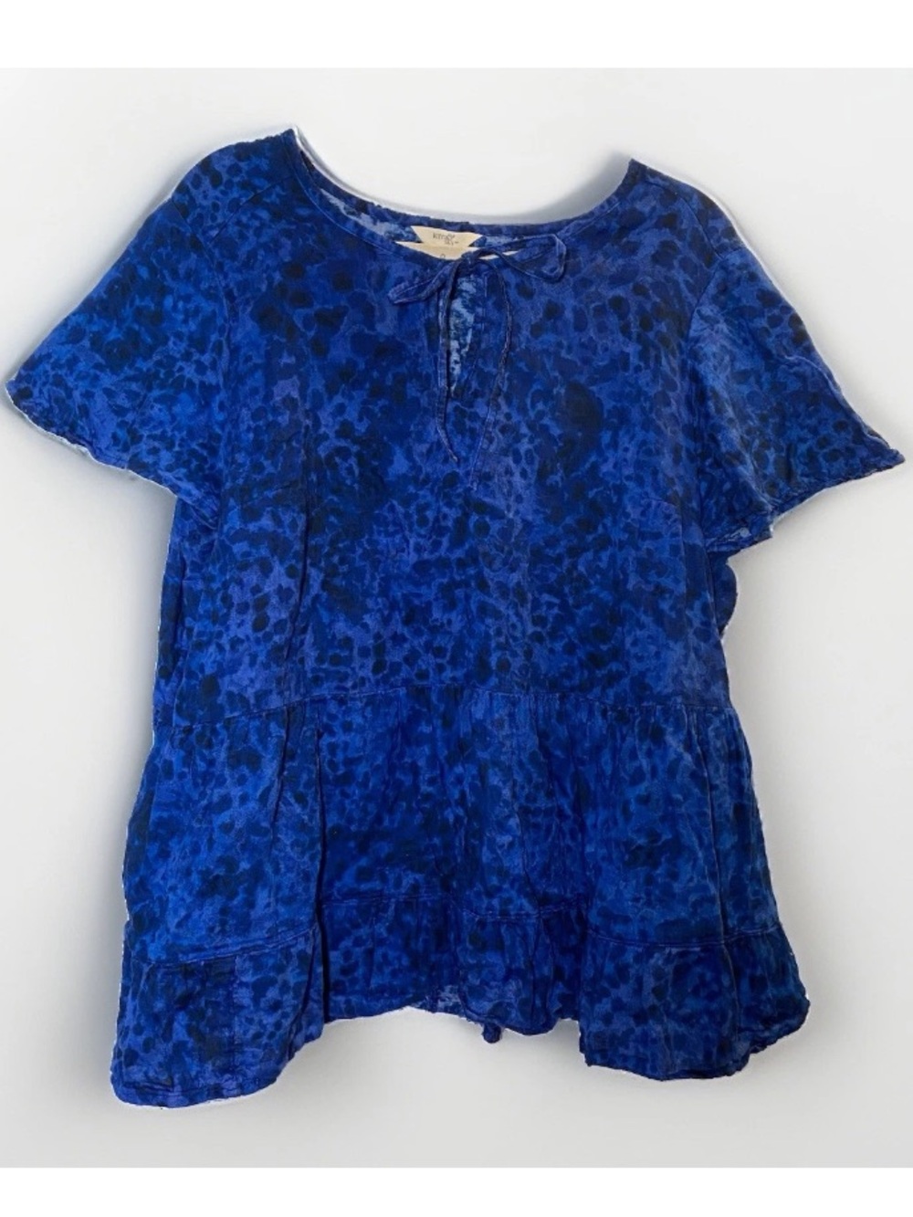 Terra & Sky Women’s 1X 16W Blue Short Sleeve Peasant Peplum Tie Front Top Shirt